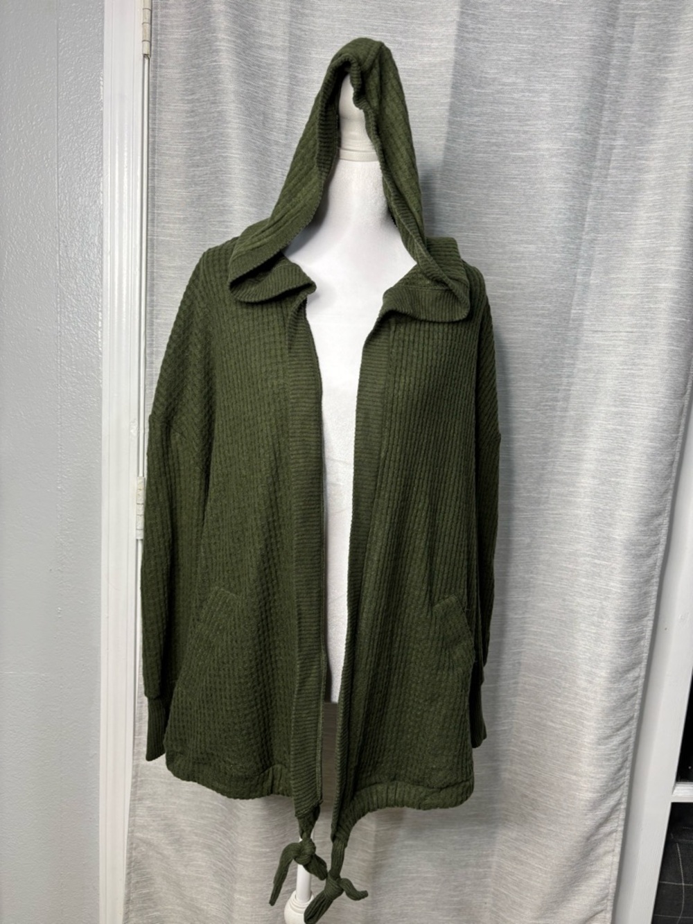 torrid Olive Green Hooded Open Front Tie Cardigan Jacket
